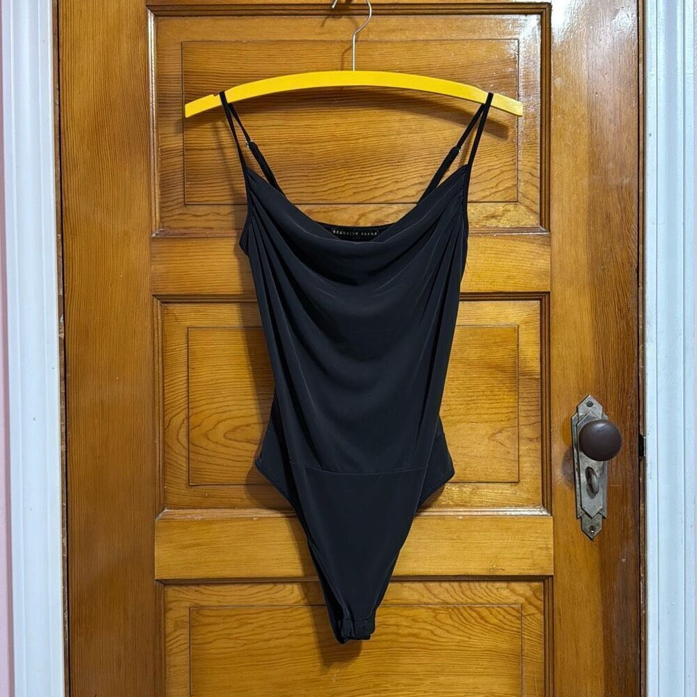 Brooklyn Karma Black Grey Drape Bodysuit Women’s Small